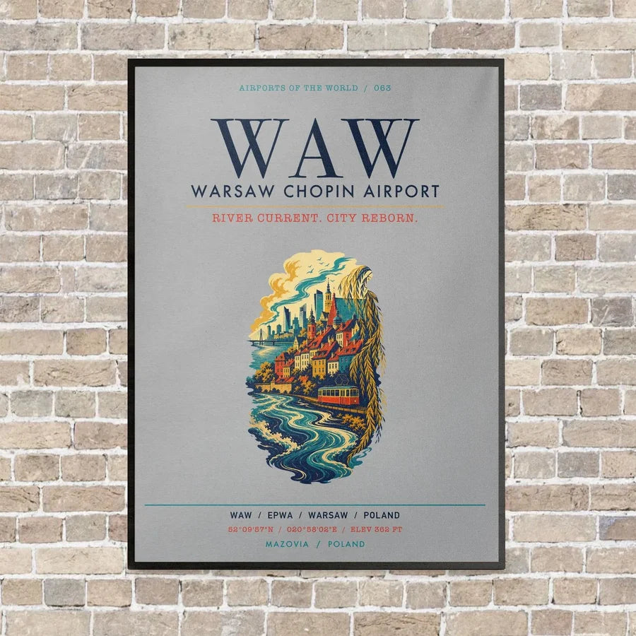 Warsaw Chopin Airport WAW vertical canvas print - framed - light gray background