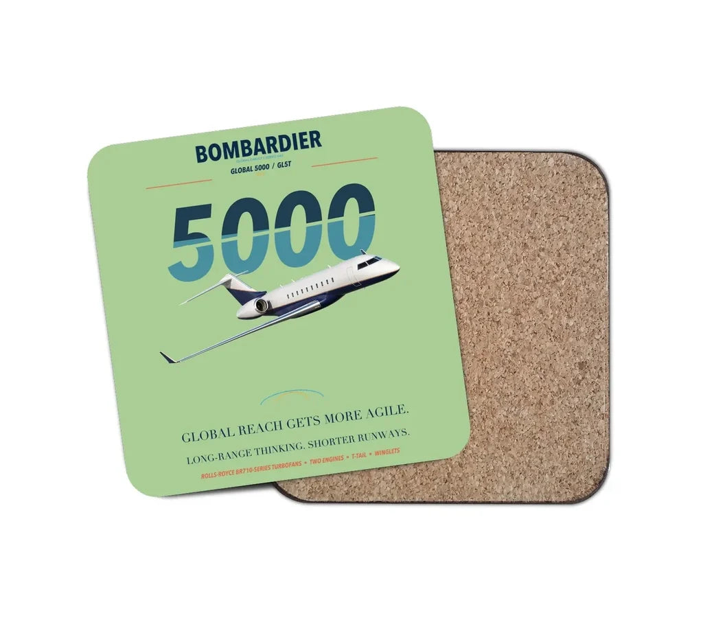 Bombardier Global 5000 design on light green 1 piece coaster