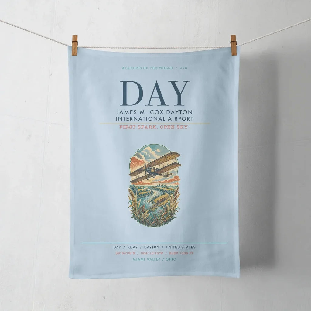 James M. Cox Dayton International Airport (DAY) design on light blue towel