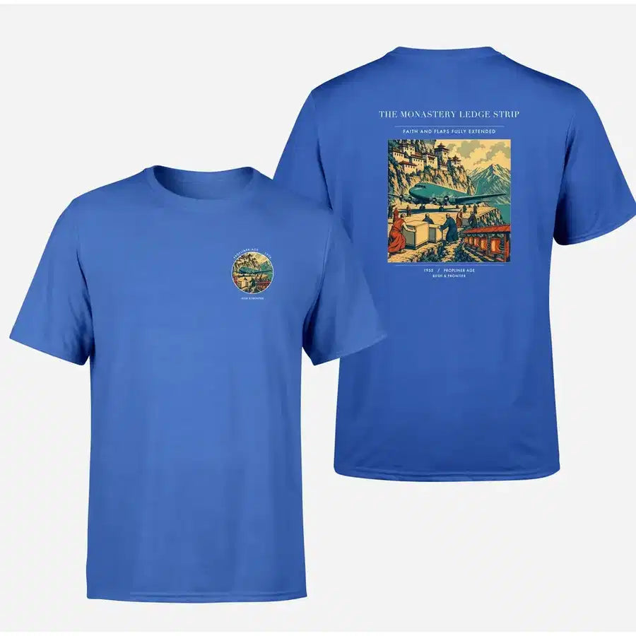 VINTAGE G4341 - The Monastery Ledge Strip - Double-Side T-Shirt design on blue double side t shirt