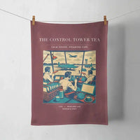 Thumbnail for VINTAGE G4375 - The Control Tower Tea - Designed Towels design on darkred