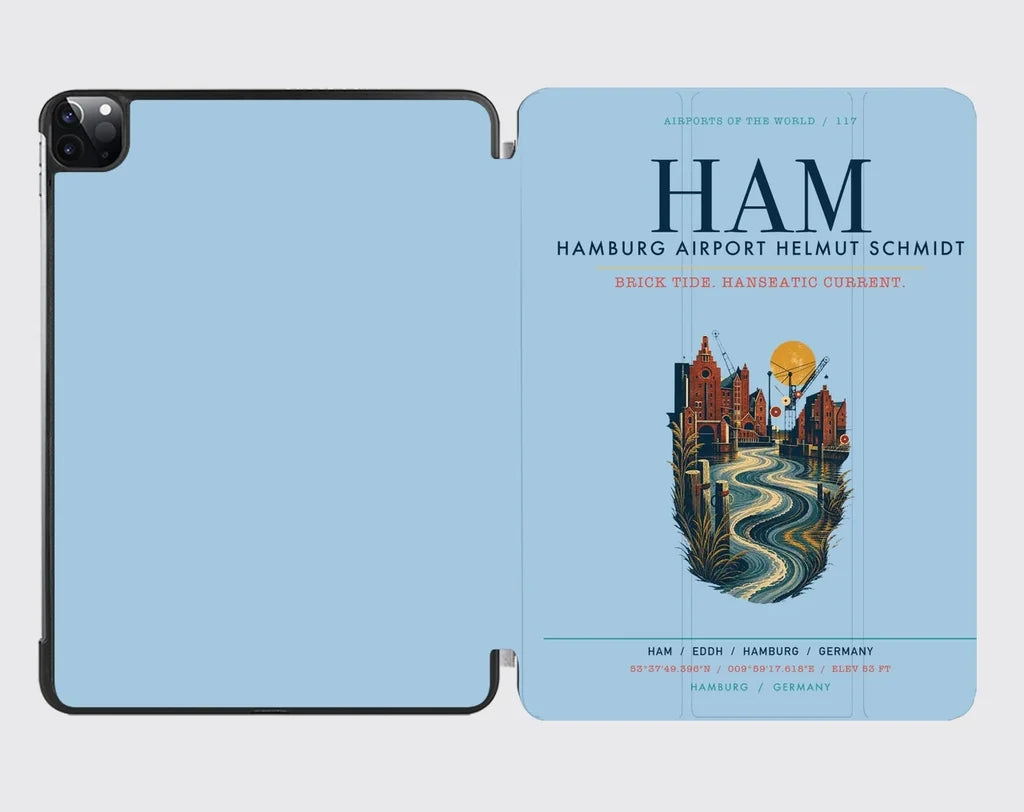 Hamburg Airport Helmut Schmidt (HAM) design on light blue ipad tablet case