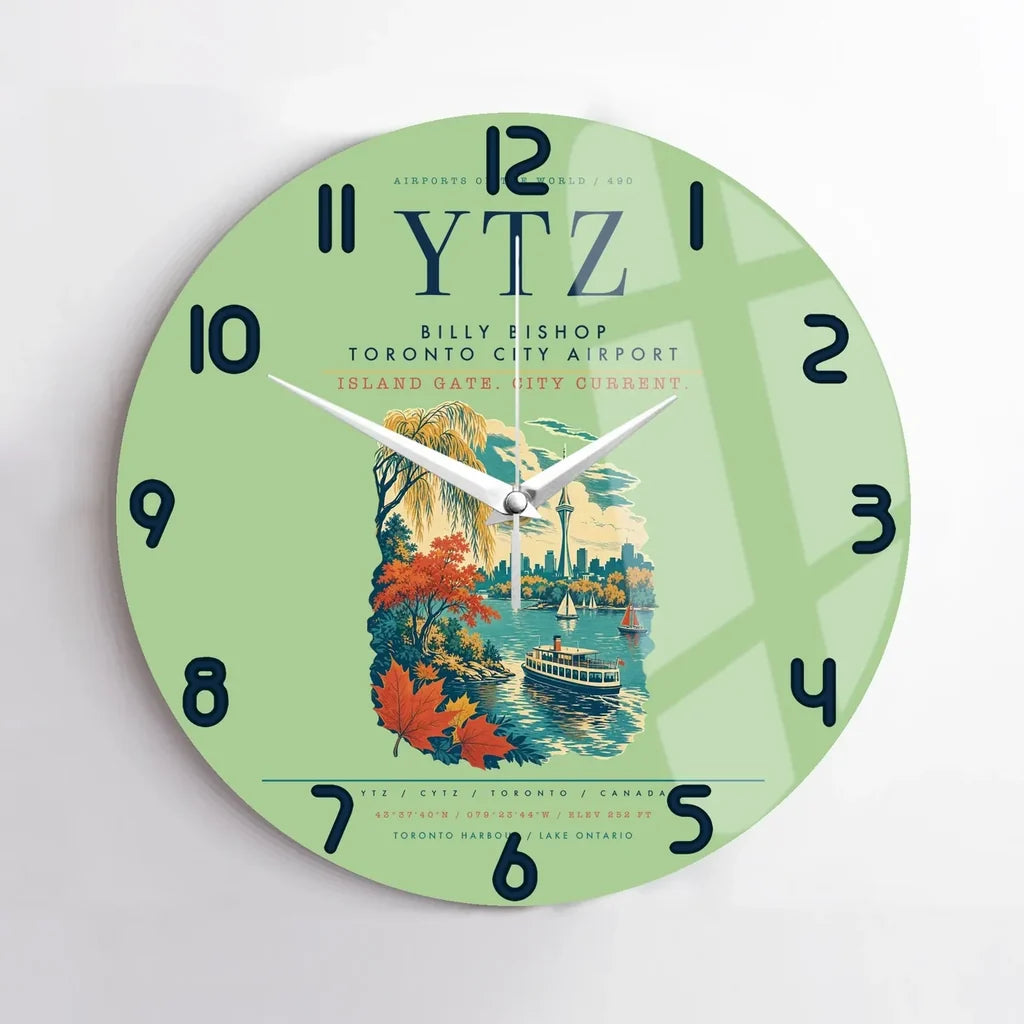 Billy Bishop Toronto City Airport (YTZ) design on light green no frame wall clock