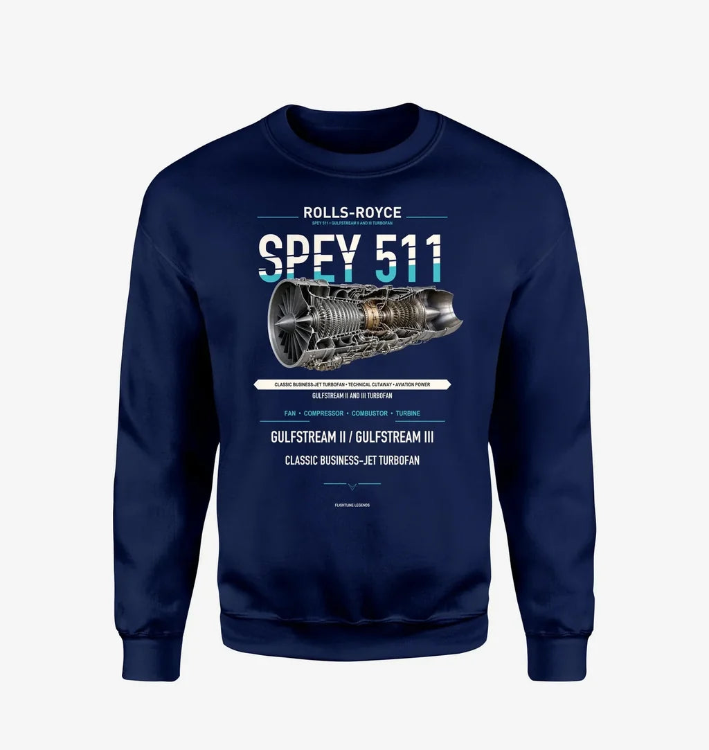 SPEY 511 design on navy blue sweatshirt