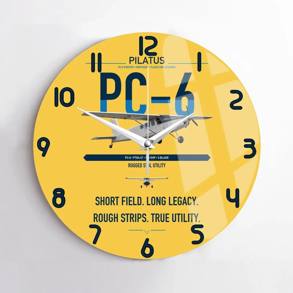 Pilatus PC-6 Porter design on yellow no frame wall clock