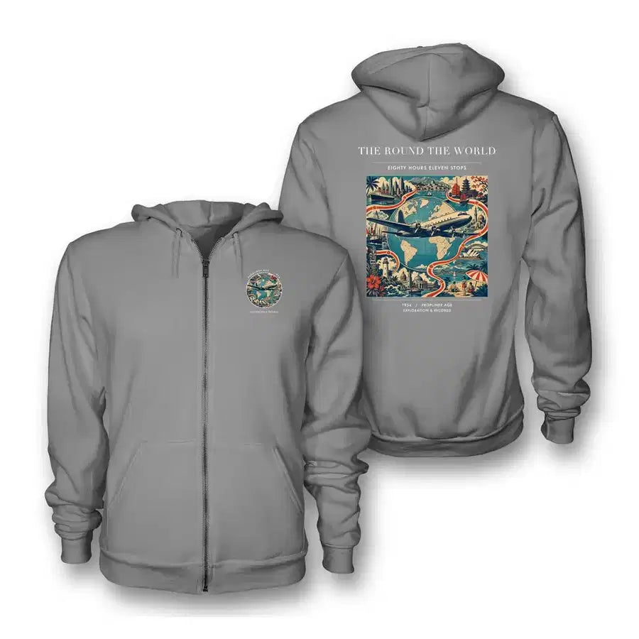 VINTAGE G4100 - The Round The World - Premium Zipped Hoodie design on gray