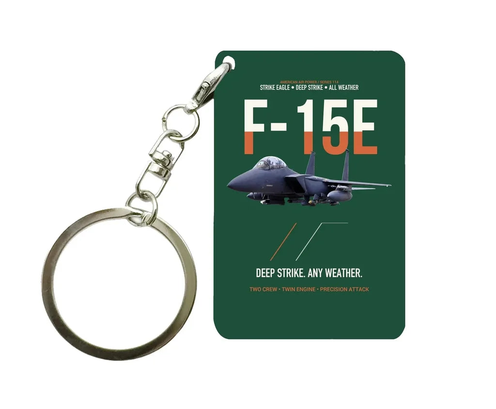 F-15E STRIKE EAGLE Key Chain design on dark green key chain