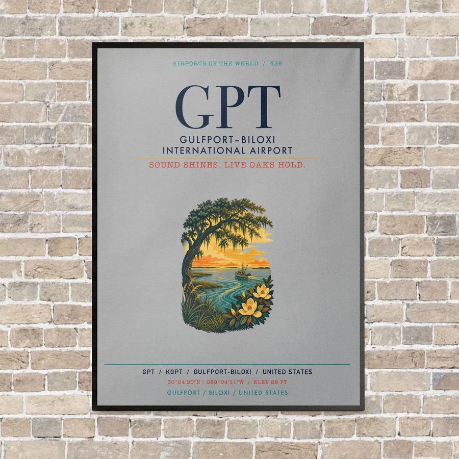 Gulfport–Biloxi International Airport GPT vertical canvas print - framed - light gray background