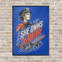 Thumbnail for She Owns The Departure vertical canvas print - framed - blue background
