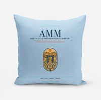 Thumbnail for Queen Alia International Airport (AMM) design on light blue pillow