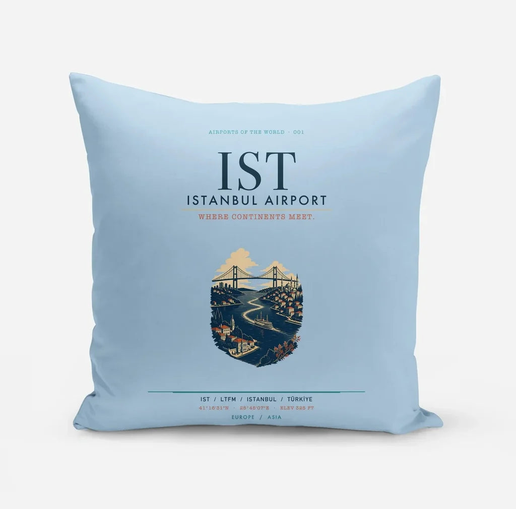 Istanbul Airport (IST) design on light blue pillow