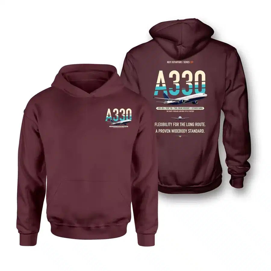 Airbus A330-200 design on dark red hoodie