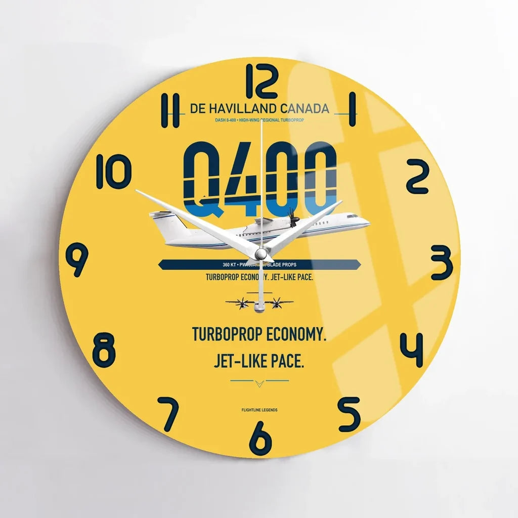 De Havilland Dash 8-400 design on yellow no frame wall clock