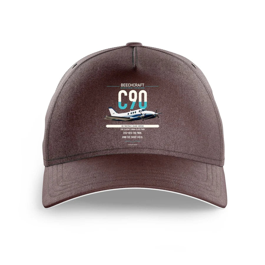 Beechcraft King Air C90 design on brown printed hat