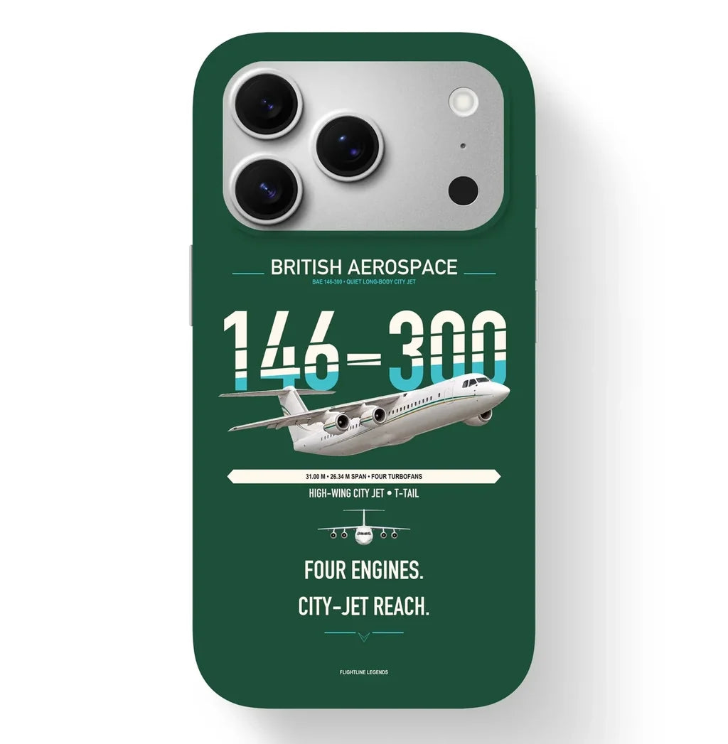 BAe 146-300 design on dark green magsafe iphone case, for iPhone 17 Pro