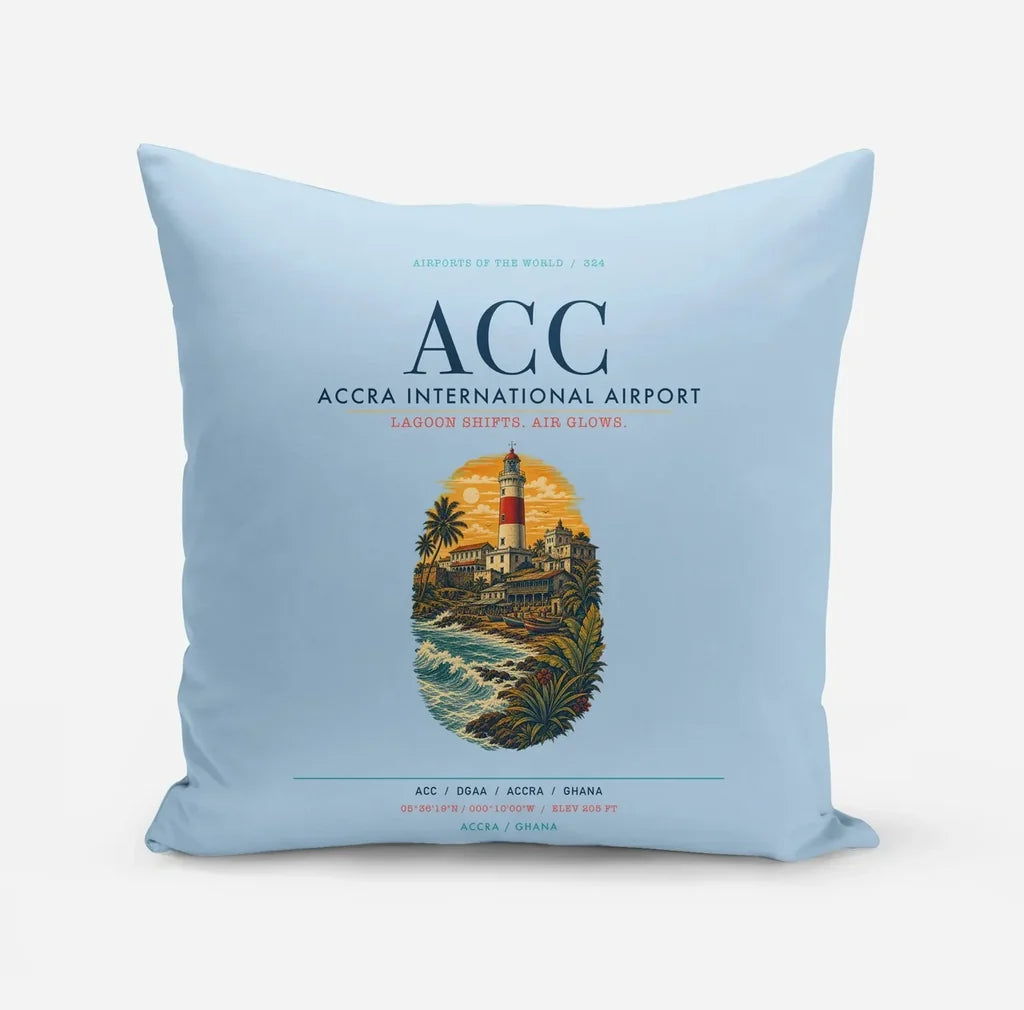 Accra International Airport (ACC) design on light blue pillow