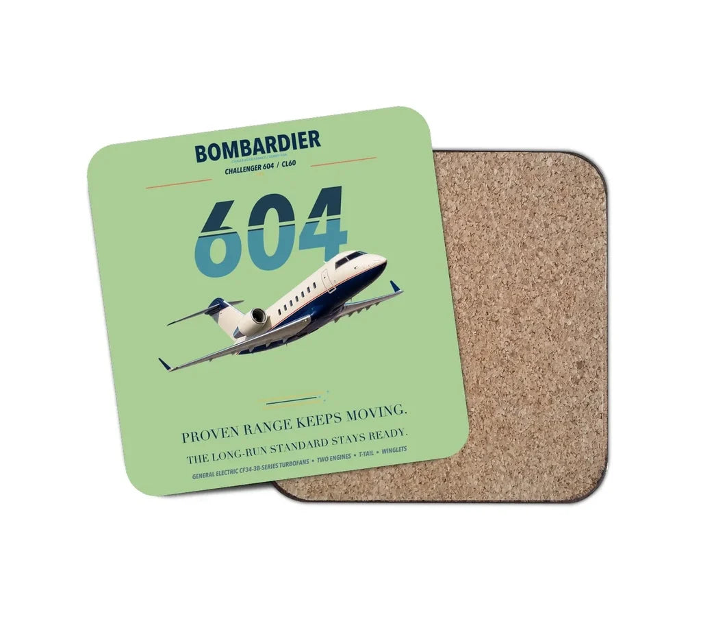 Bombardier Challenger 604 design on light green 1 piece coaster