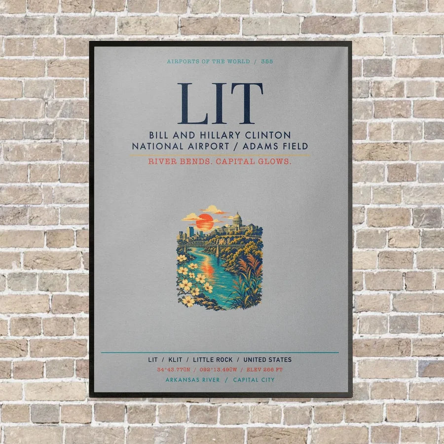 Bill and Hillary Clinton National Airport - Adams Field Little Rock LIT vertical canvas print - framed - light gray background