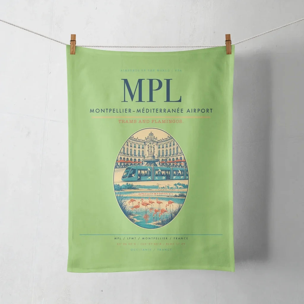 Montpellier–Méditerranée Airport (MPL) design on light green towel