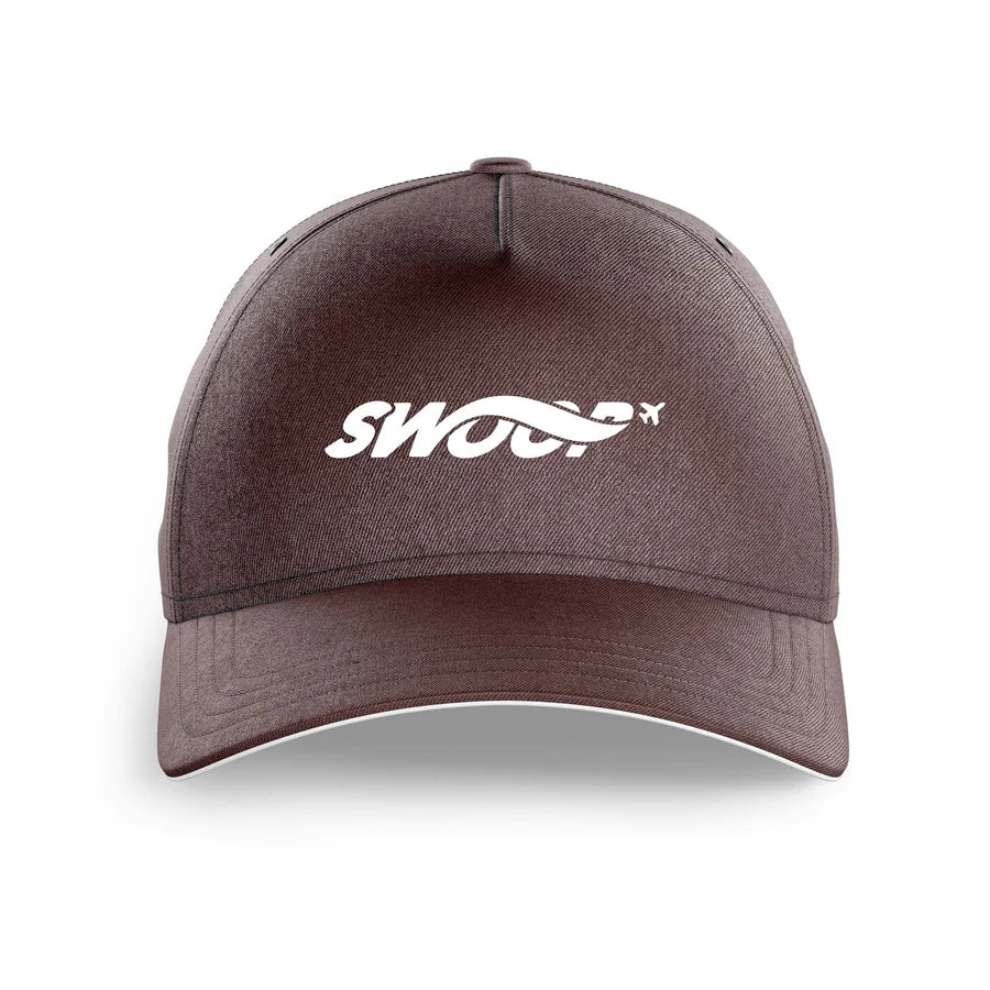 Swoop Airlines logo printed on brown cap