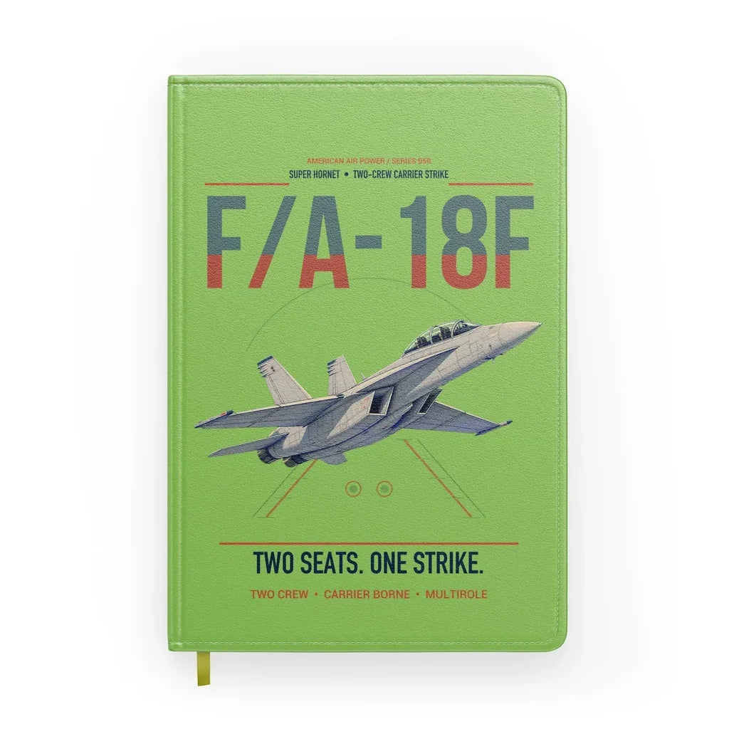 F-A-18F Super Hornet design on light green notebook