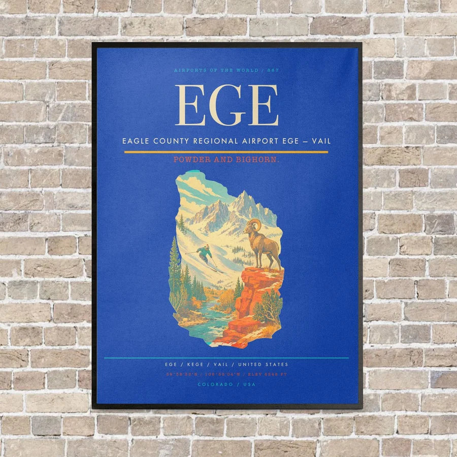 Eagle County Regional Airport EGE — Vail vertical canvas print - framed - blue background