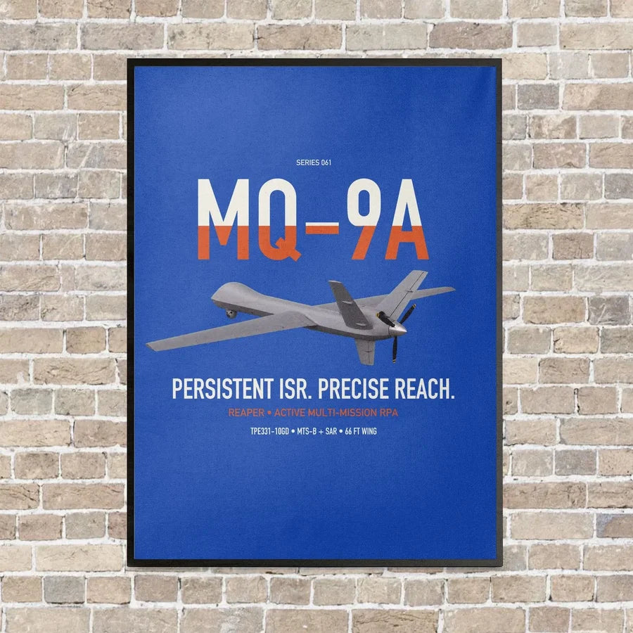 MQ-9A Reaper vertical canvas print - framed - blue background