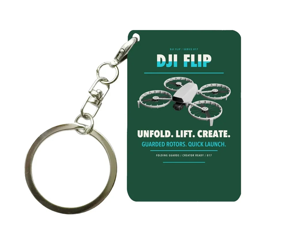 DJI Flip Key Chain design on dark green key chain