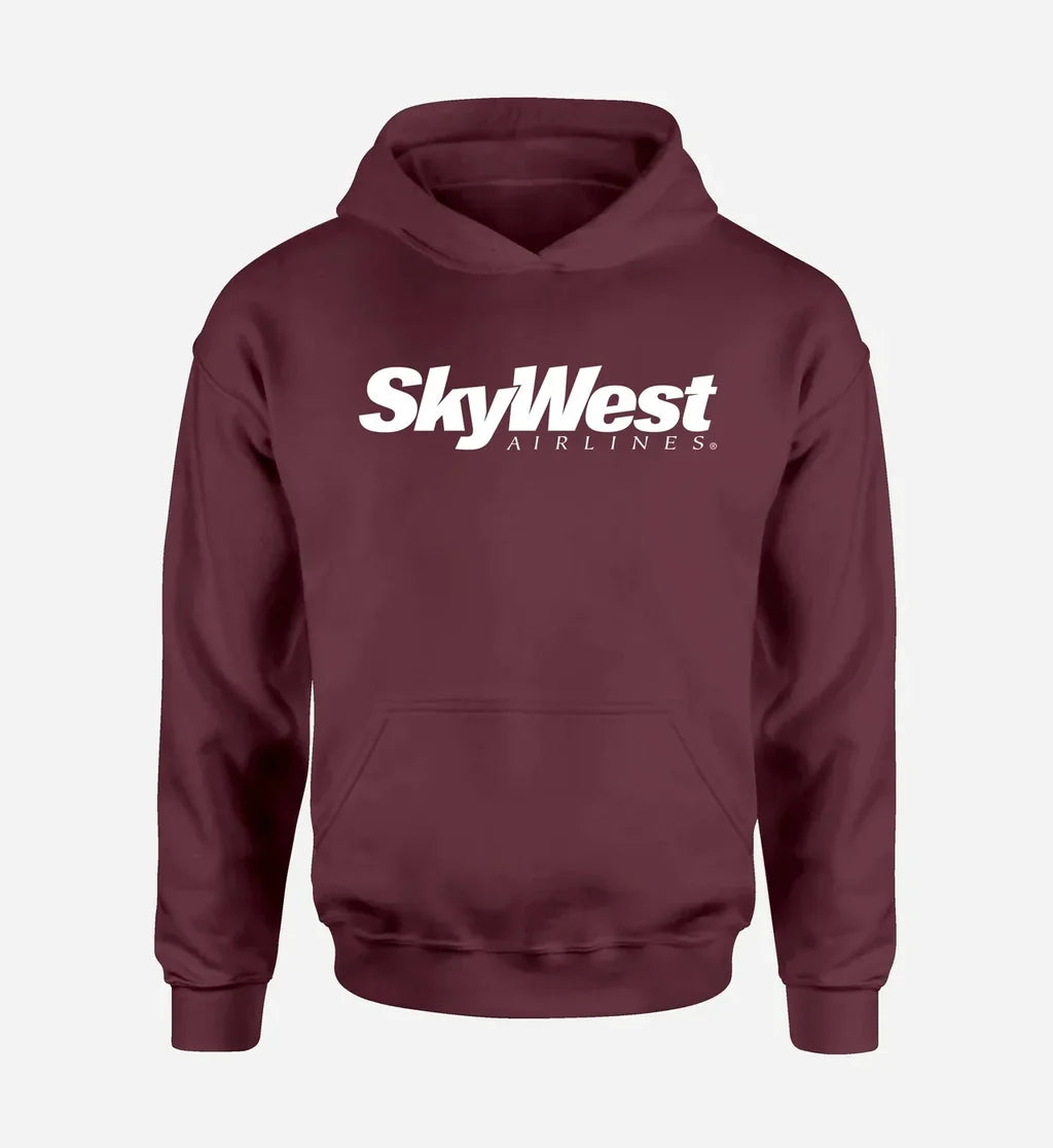 Skywest Airlines logo printed on dark red hoodie