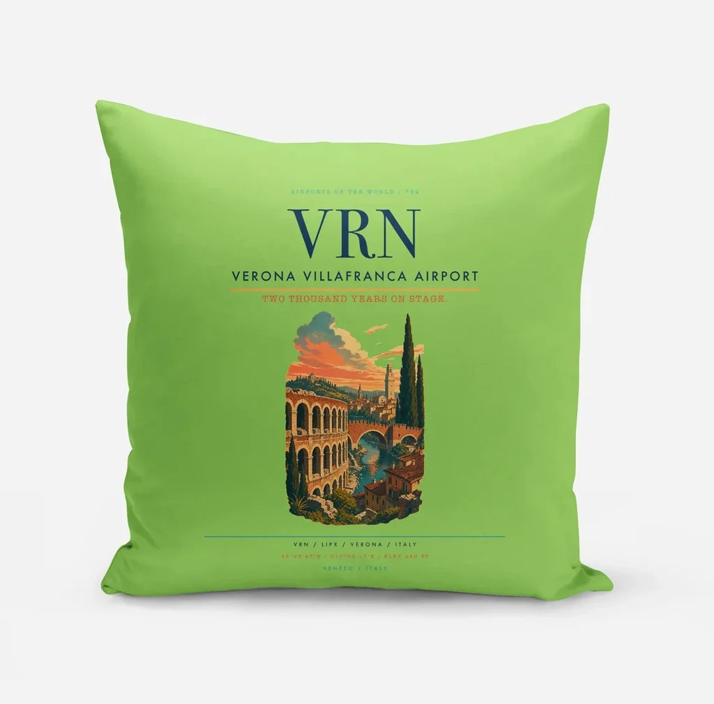 Verona Villafranca Airport (VRN) design on light green pillow