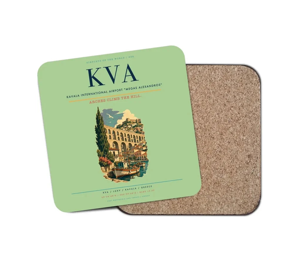 Kavala International Airport Megas Alexandros (KVA) design on light green 1 piece coaster
