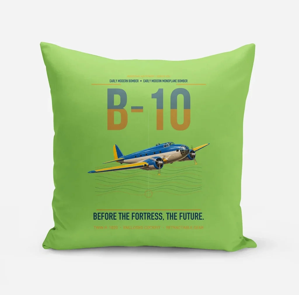 Martin B-10 design on light green pillow