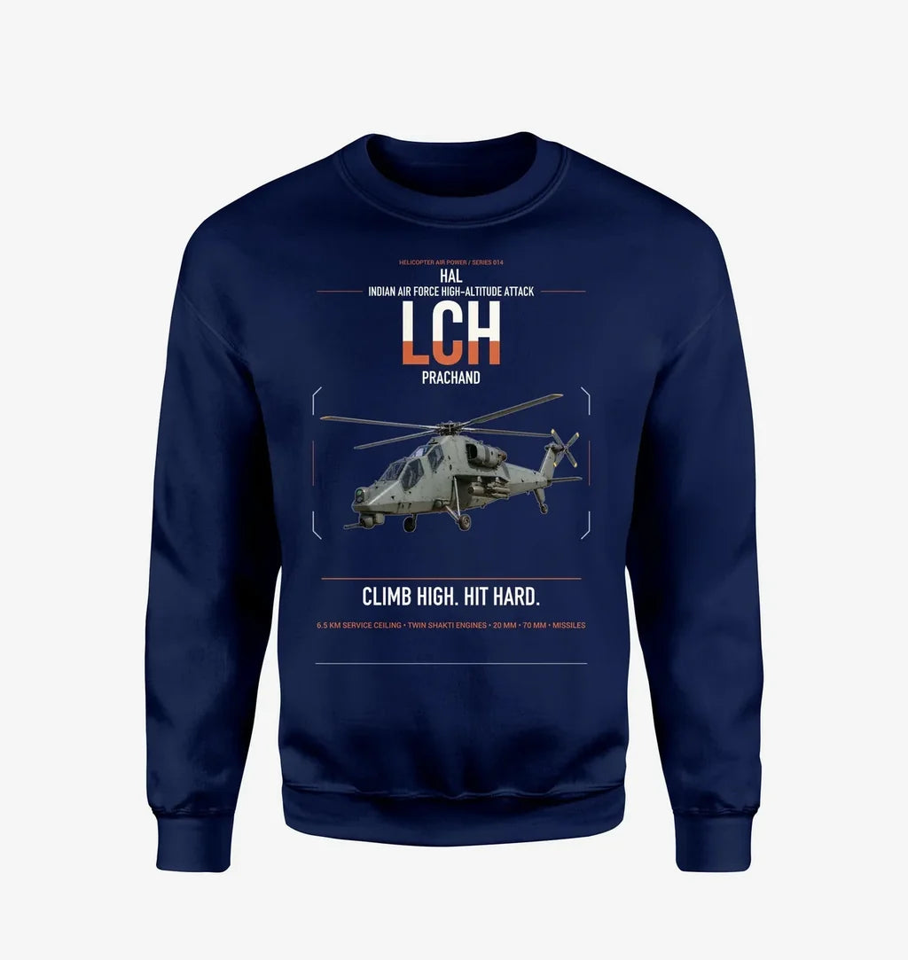 HAL LCH Prachand design on navy blue sweatshirt