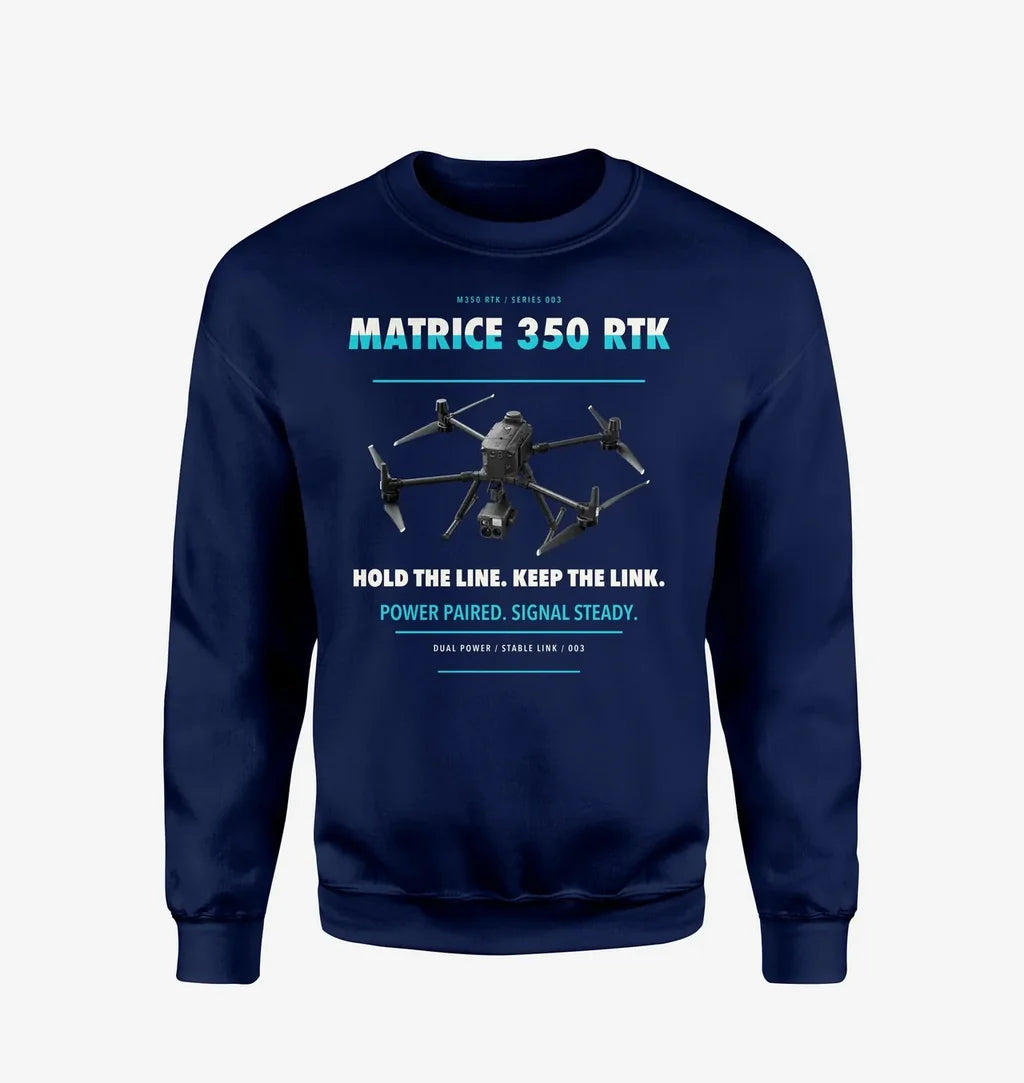 DJI Matrice 350 RTK design on navy blue sweatshirt