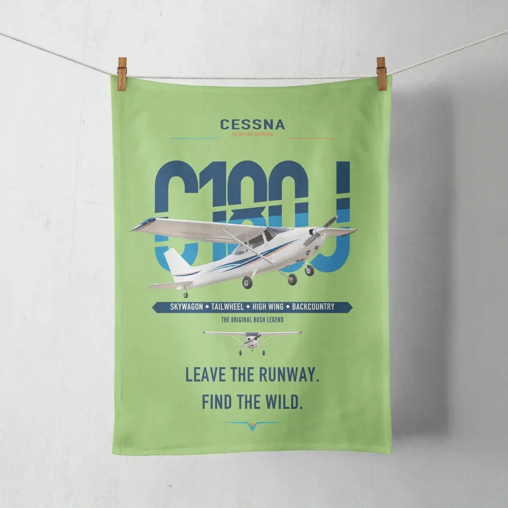 Cessna 180J Skywagon design on light green towel