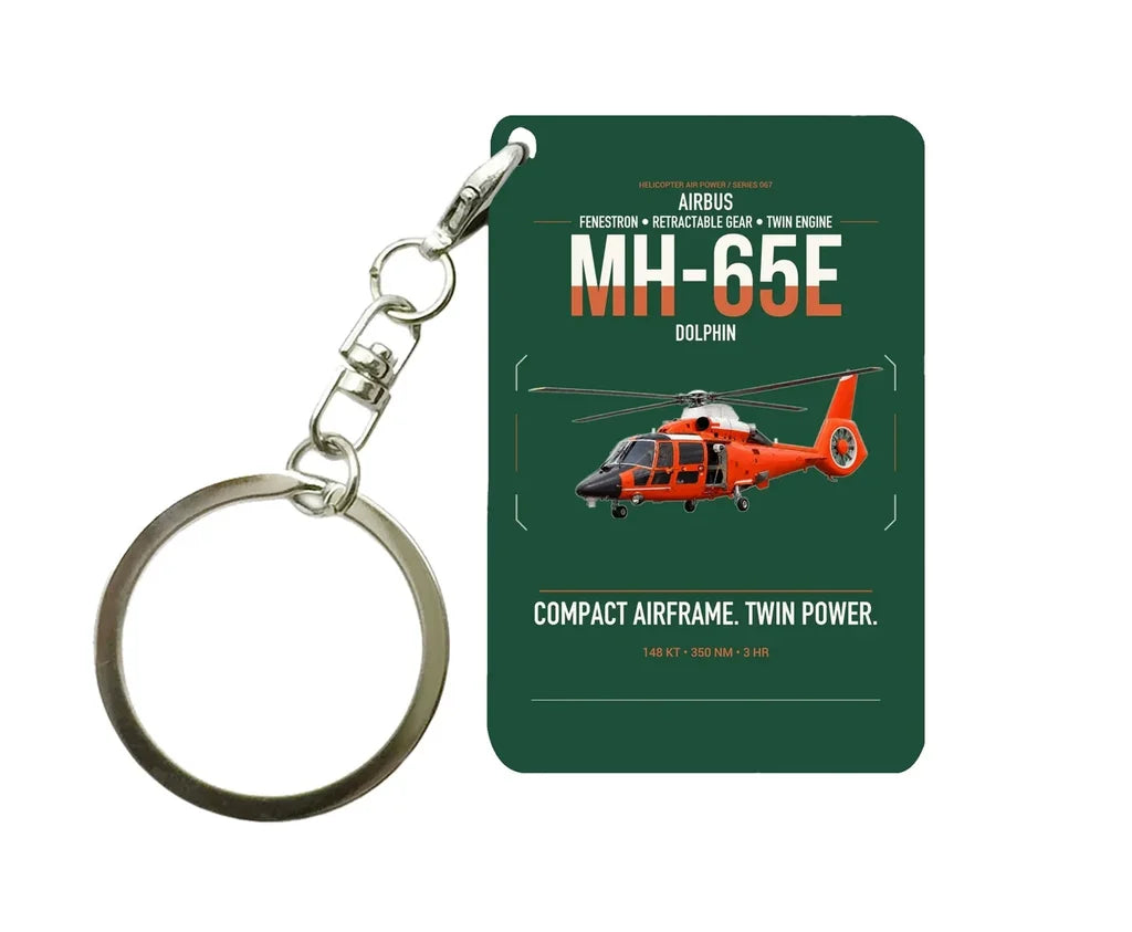 Airbus MH-65E Dolphin design on dark green designed key chain, double-side print