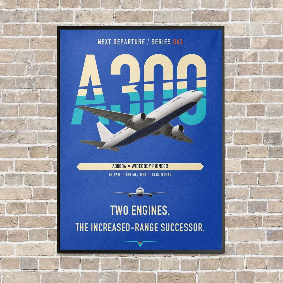 Airbus A300B4 vertical canvas print - framed - blue background