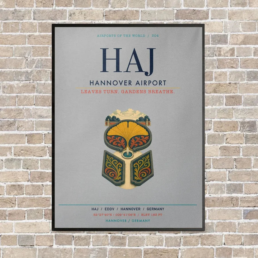 Hannover Airport HAJ vertical canvas print - framed - light gray background