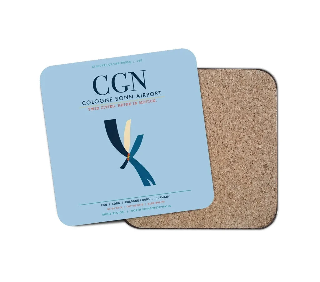 Cologne Bonn Airport (CGN) design on light blue 1 piece coaster