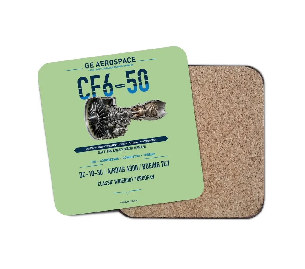 CF6-50 design on light green 1 piece coaster