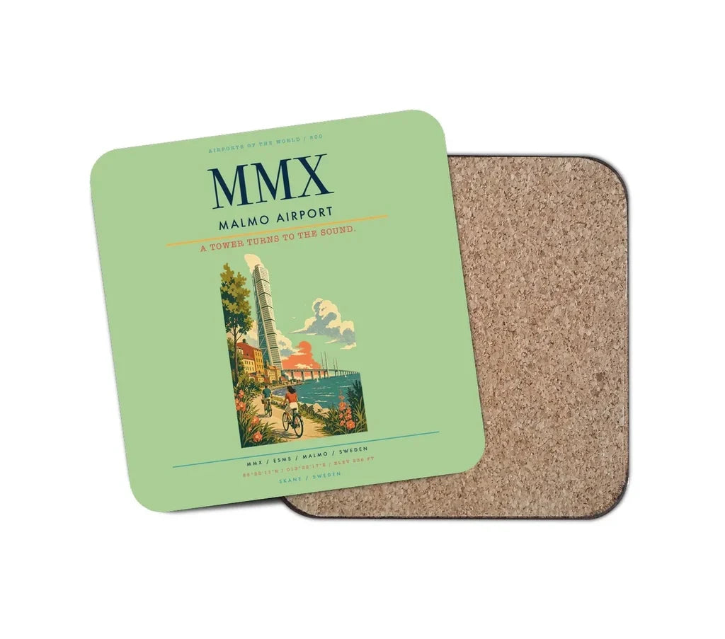 Malmo Airport (MMX) design on light green 1 piece coaster
