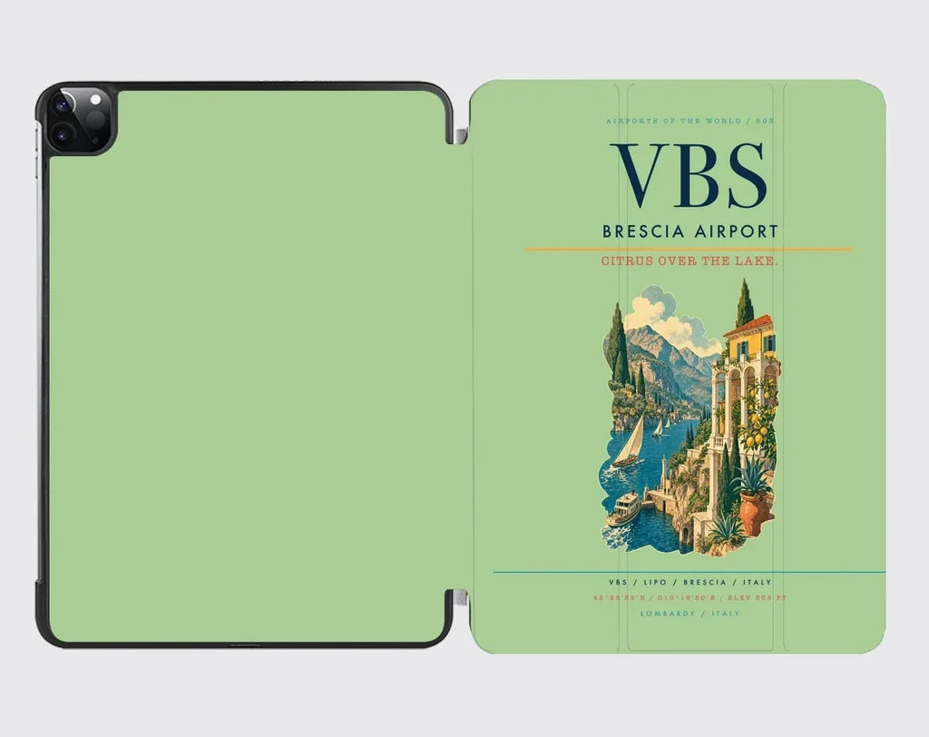 Brescia Airport (VBS) design on light green ipad tablet case