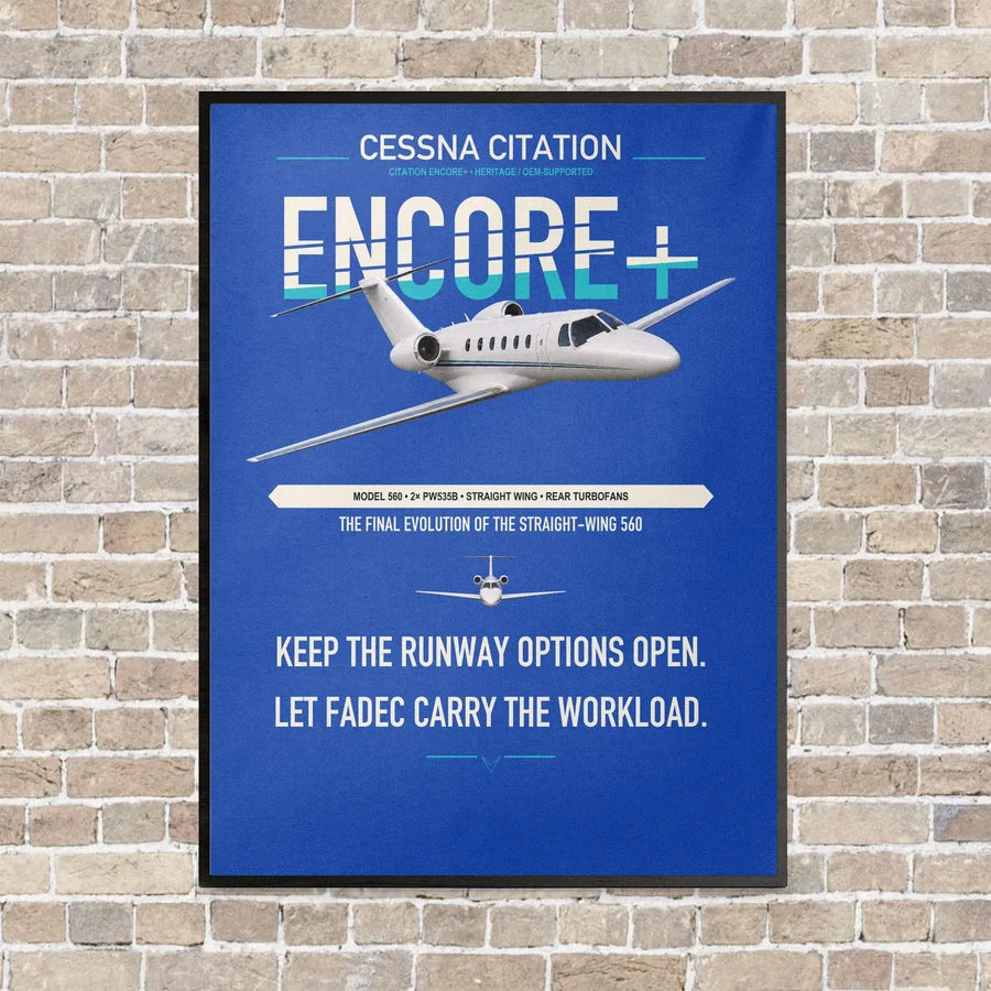 Cessna Citation Encore+ vertical canvas print - framed - blue background