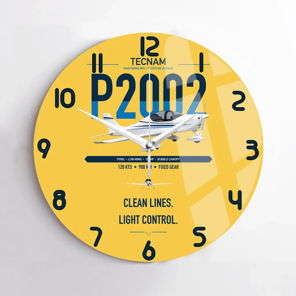 Tecnam P2002 Sierra MkII design on yellow no frame wall clock