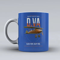 Thumbnail for Albatros D.Va design on blue ceramic mug, double-side print