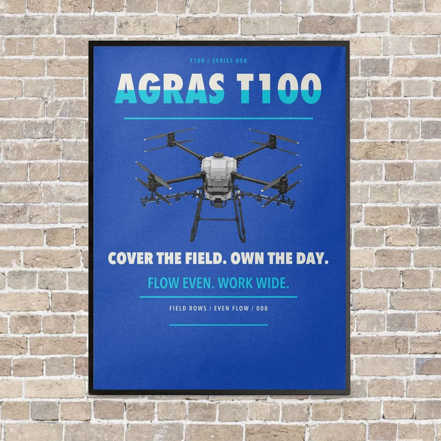 DJI Agras T100 vertical canvas print - framed - blue background