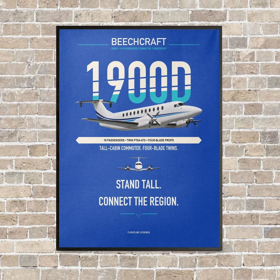 Beechcraft 1900D vertical canvas print - framed - blue background