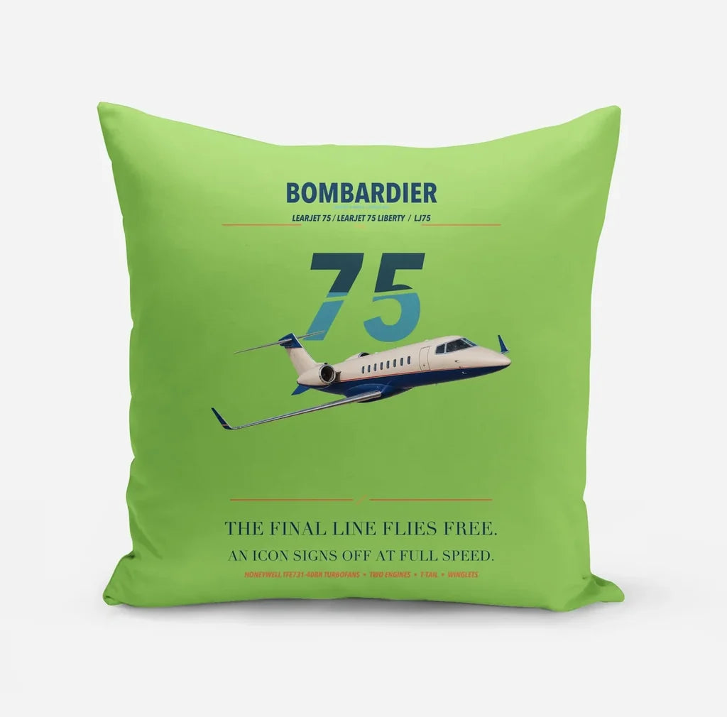 Bombardier Learjet 75 Liberty design on light green pillow