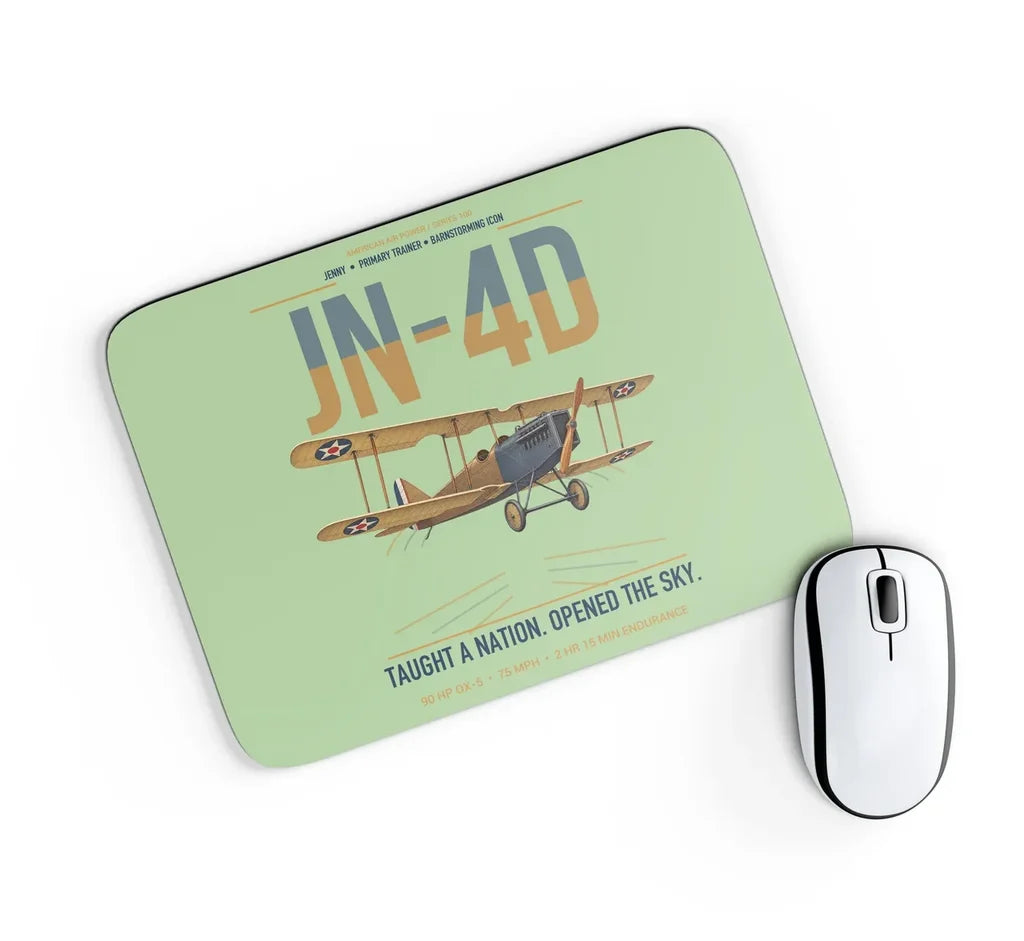 Curtiss JN-4D Jenny design on light green rectangle mouse pad