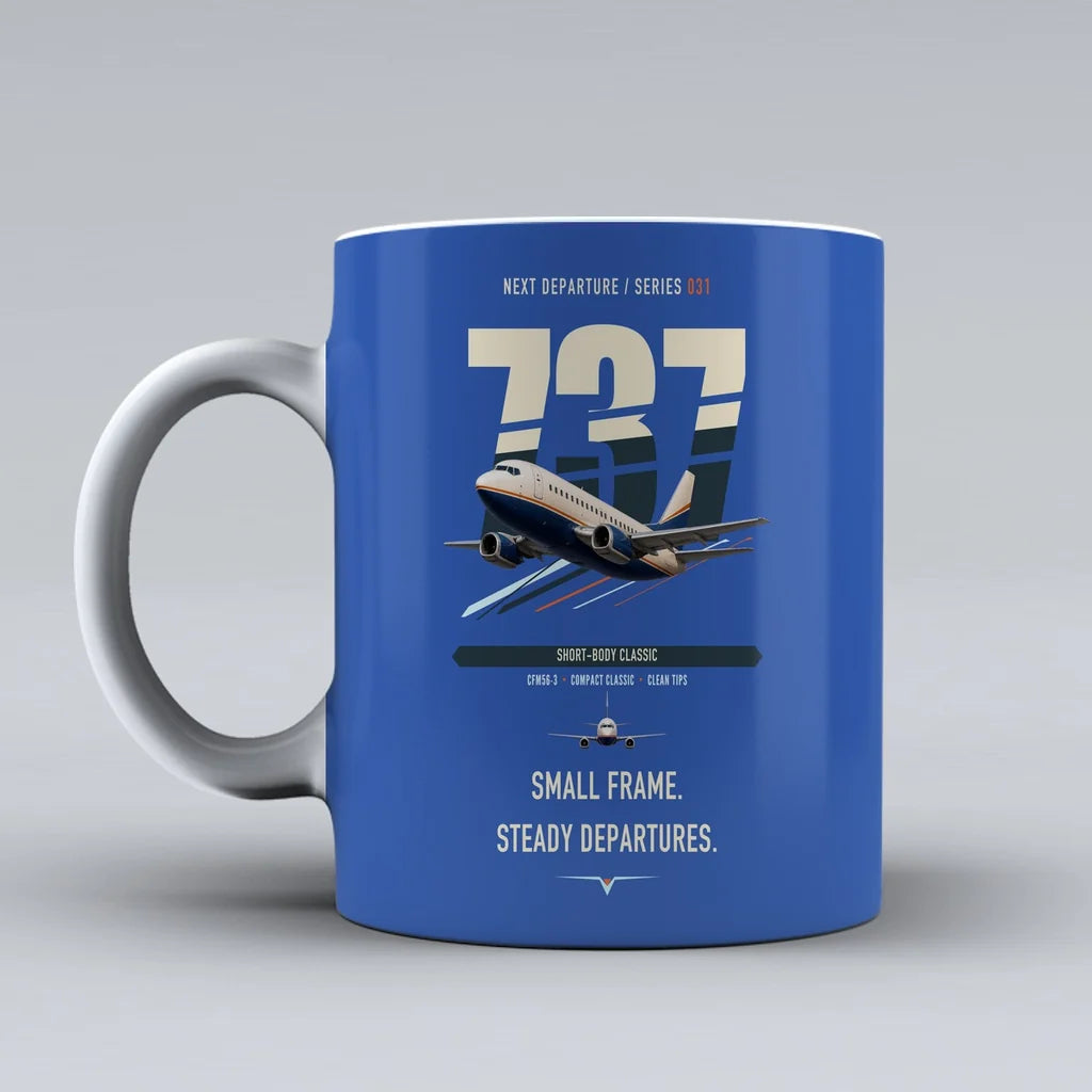 Boeing 737-500 Classic double-side print on blue ceramic mug